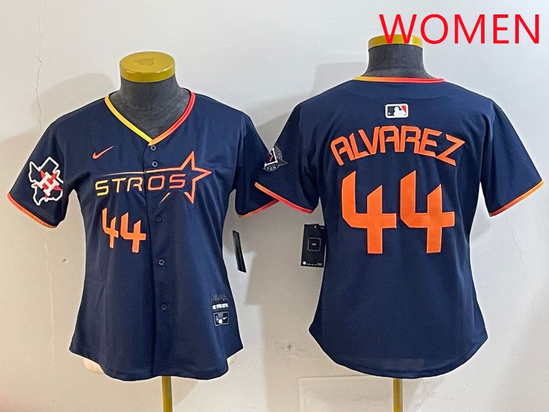 Women Houston Astros 44 Alvarez Drak Blue Three generations Joint Name 2025 Nike MLB Jersey style 4108